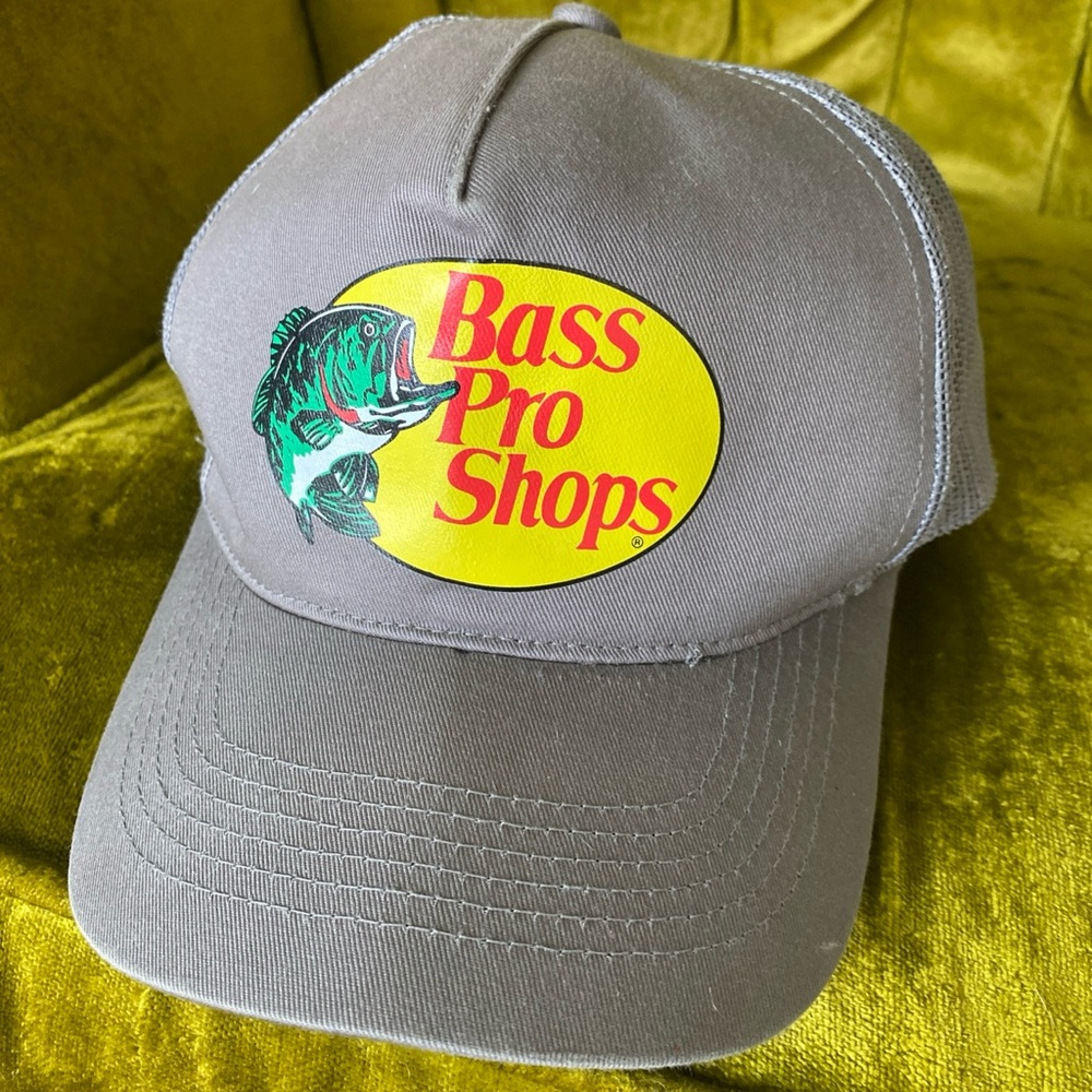 Bass Pro Shops Gray and Yellow Logo Cap Snap Back Trucker Grandpa Ball Cap
